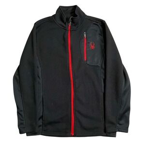 Spyder Boys Youth Large 14/16 Full Zip Fleece Jacket Black Red Logo Mock Neck
